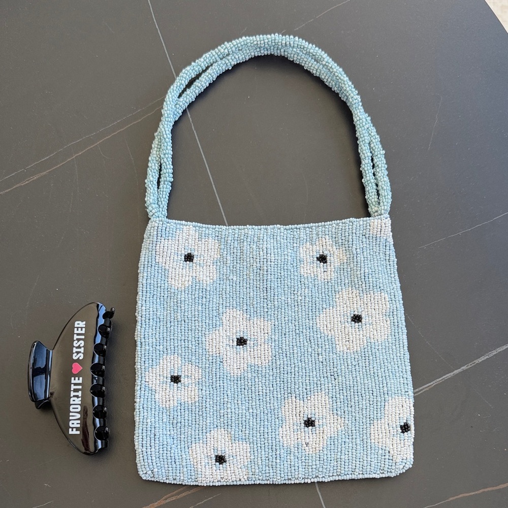 Baby Blue Beaded Floral Handbag